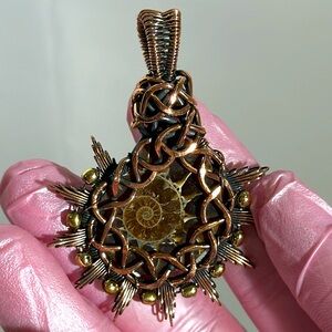Ammonite Fossil Pendant Copper Wire Wrapped Handmade Pendant